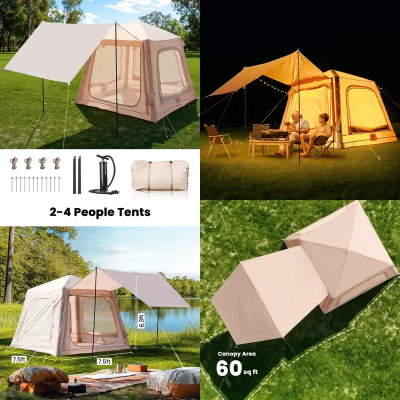 for Waterproof Portable Inflatable Camping Tent 300D Oxford Four-Season Durable One Bedroom Quick Setup UV-Resistant Shelter