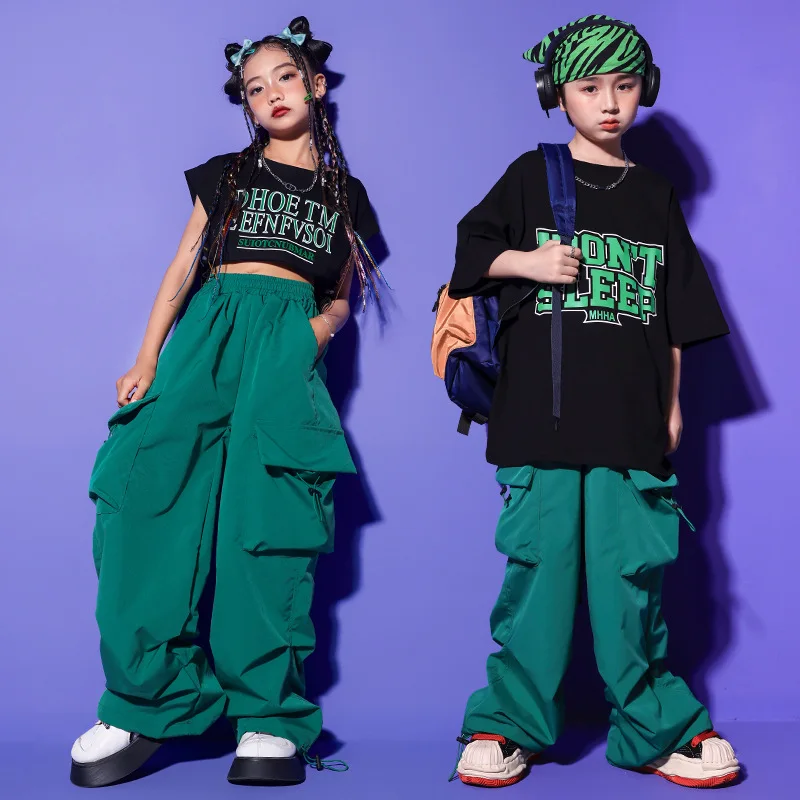 Girls Boys Hip Hop Clothes Dance Costumes for Kids Jazz Ballroom Dancing Costume Children Dancewear Pants Shirt Top Outfit