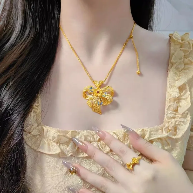 花柄の真珠母貝の弓ネックレス-ヴィンテージ-ロイヤルチャイニーズスタイル-エナメル金メッキ-ユニークな高級ジュエリー-女性用-エレガントなギフト