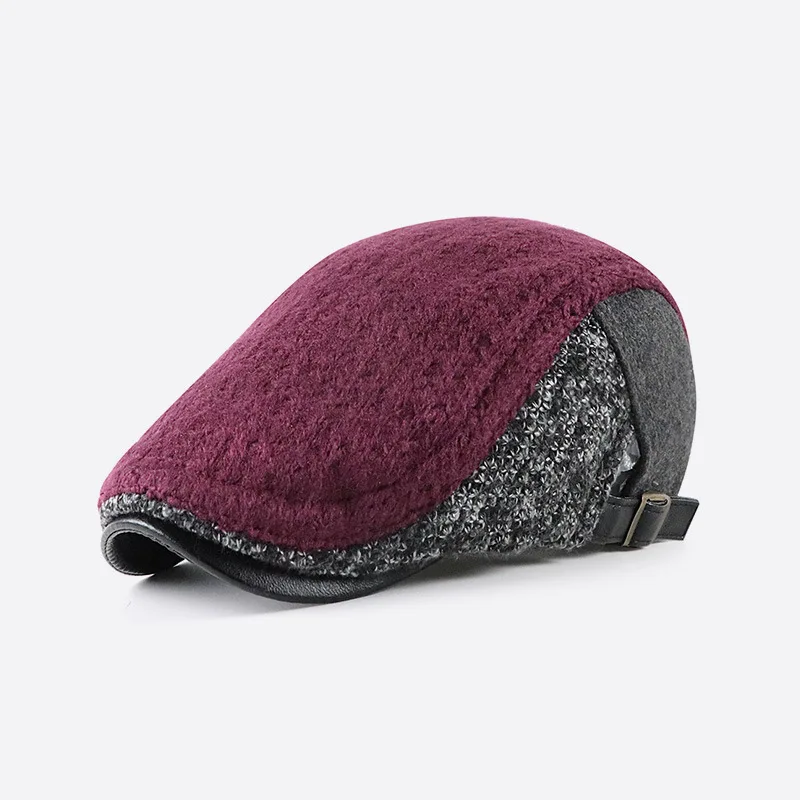 Men\'s Knitted Warm Patchwork Newsboy Hat Beret Cabbie Ivy Adjustable Buckle Gatsby Caps