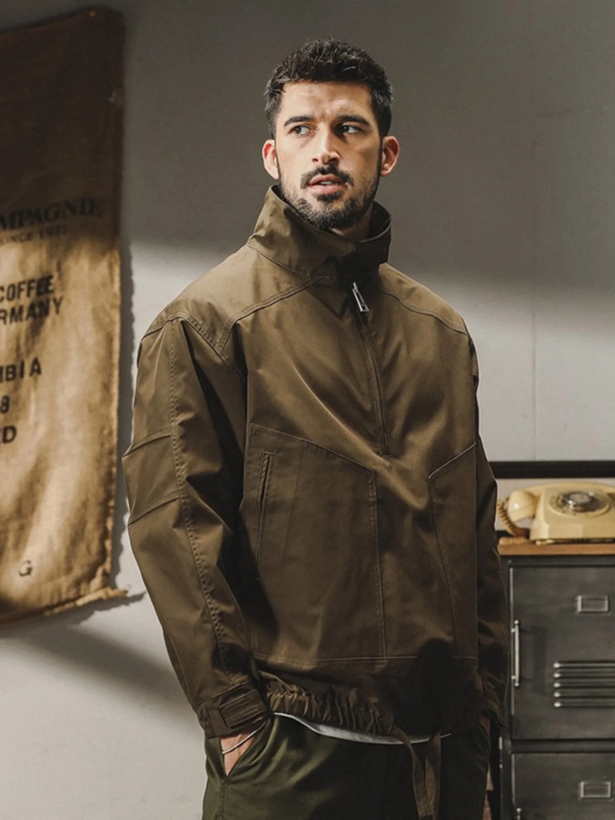 

American Retro Workwear Jaet f Zipper Stand Collar Men's Spring Autumn Regular Fit Anti-Wind Long Sve Outerwear