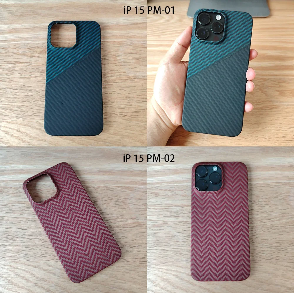 Black phone case for Apple iPhone 15 Pro Max 15pm Kevlar green case real Aramid Carbon Fibe red case Geometric lightweight 01-15