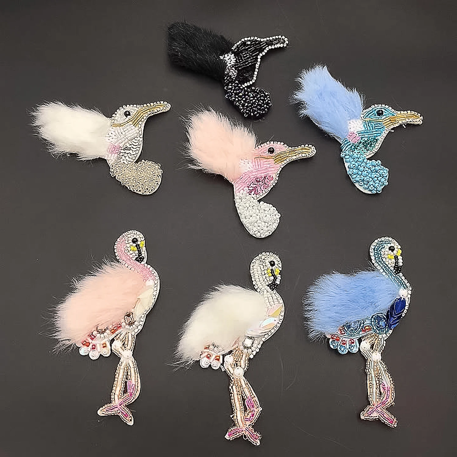 3D Swan And Bird Fabric Applique Patch With Handmade Beaded Faux Fur For Clothing Decoration Diy Sewing Supplies Anime Patch