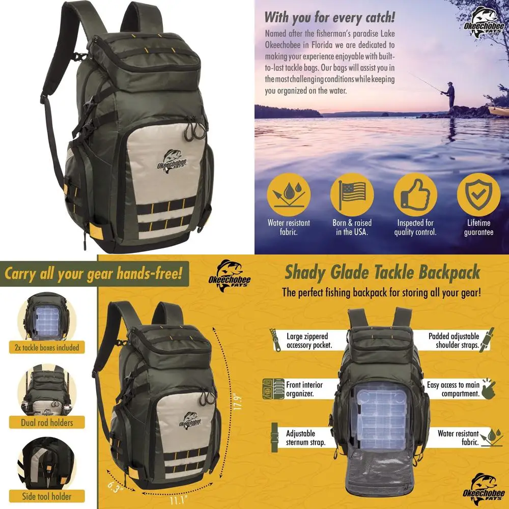 

X-Large Fishing Backpack with 2 Tackle Boxes: Okeechobee Fats Shady Glade Tackle Bag