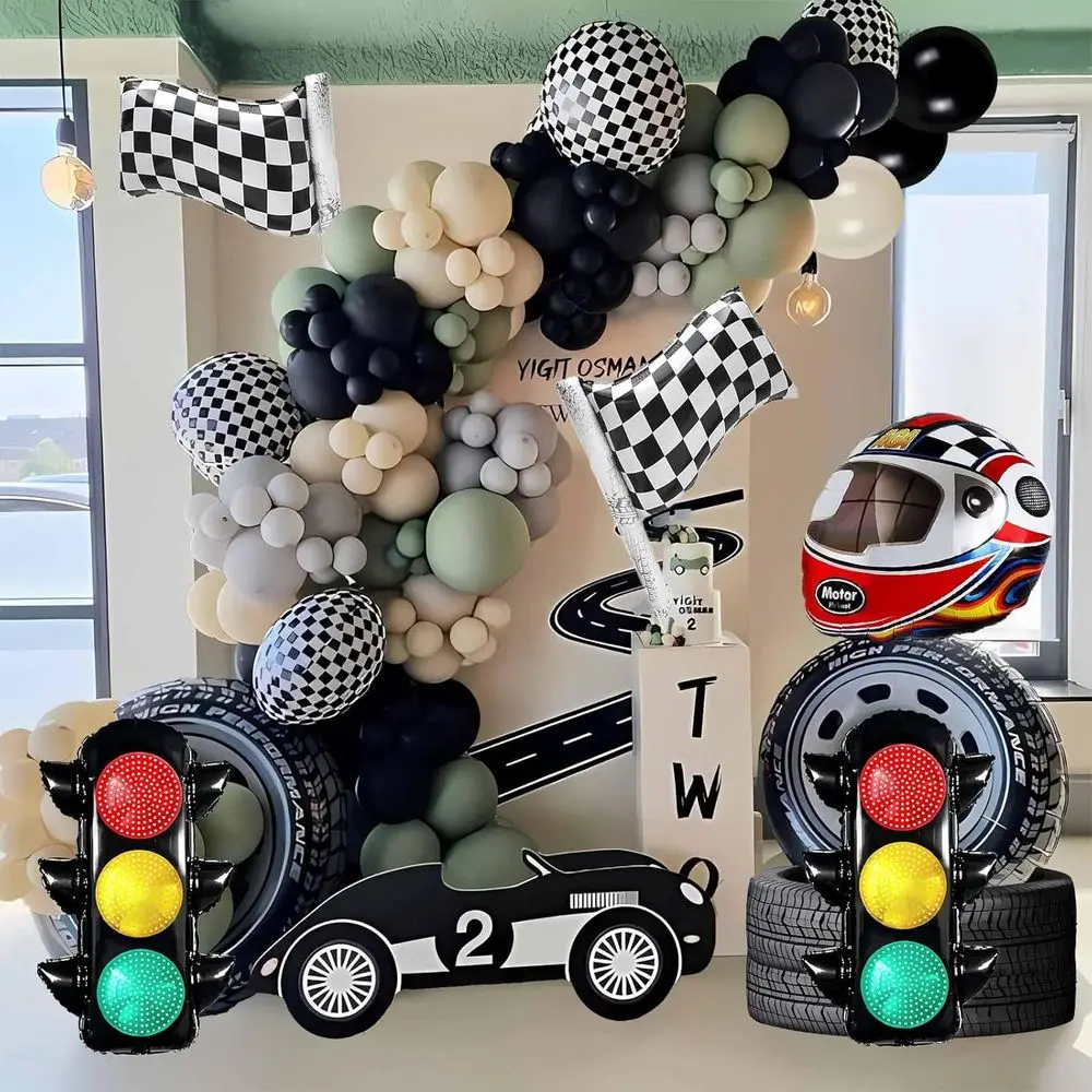 

195 шт. воздушные шары для гоночных автомобилей, комплект гирлянд для арки, украшения для дня рождения для мальчиков, латексные шары, светофор, алюминий F