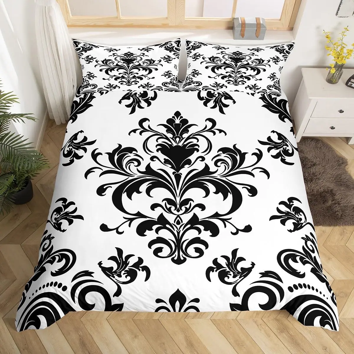

Baroque Damask Duvet Cover Twin King Gothic Boho Floral Bedding Set European Victorian Style Geometric Flowers Comforter Cover