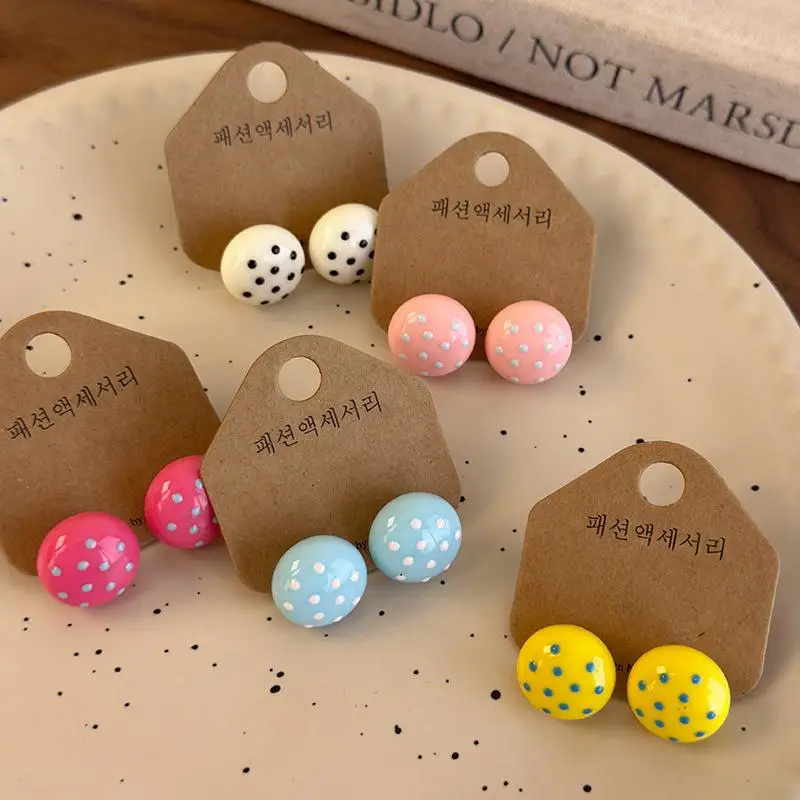 Women's Lightweight Circular Stud Earrings Cute Polka Dot Colored Acrylic Sweet Style for Date Night Wear Gift for Her