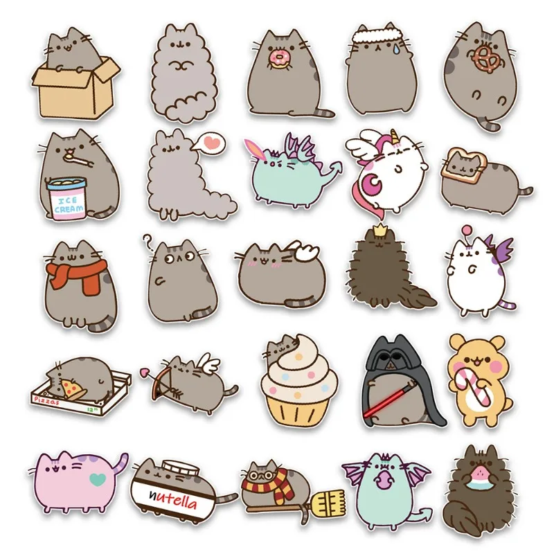 Pusheen Cat Stickers 50PCS DIY Phone Case Boot Laptop Decorations Sticker Cartoon Anime Children\'s Toys Kids Birthday Cute Gifts