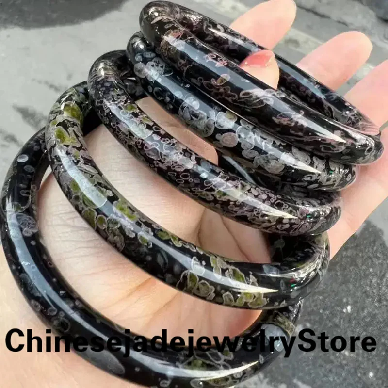 

Natural Plum Blossom Jade Bangle Women Healing Gemstone Fine Jewelry Genuine Chinese Luoyang Flower Jades Stone Bangles Bracelet