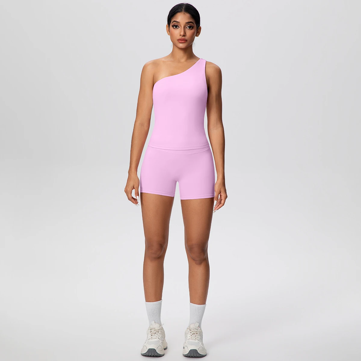 Women Gym Clothing Yoga Set Yoga Sport Leggings Fitness Shorts Breathable Hip-lifting Backless Single Shoulder Bra Workout Top