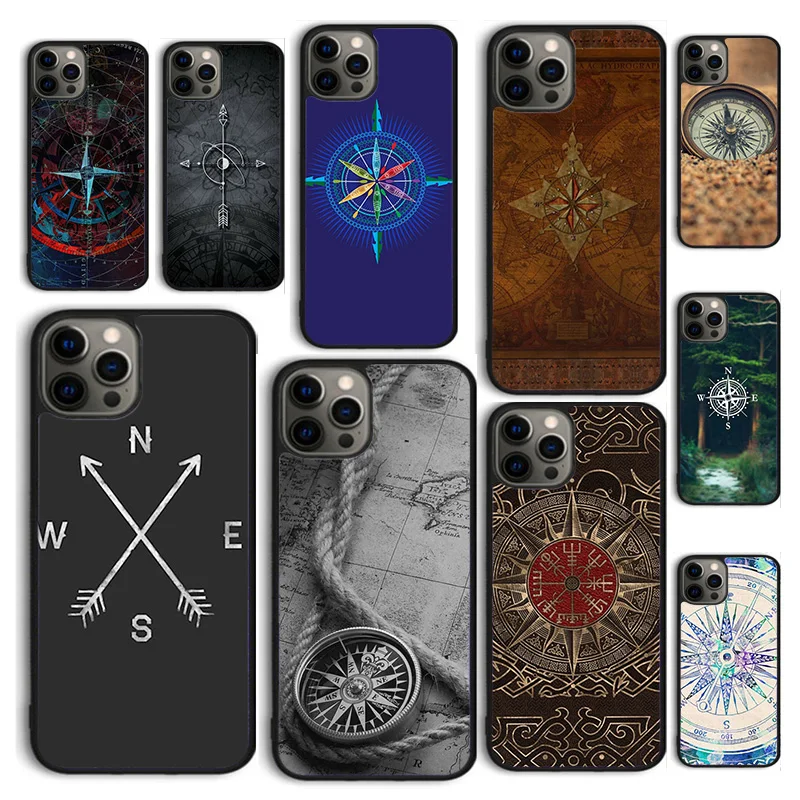 Autumu Compass Phone Case Cover for iPhone 16 15 12 mini 11 13 14 Pro Max SE 2020 Apple 6S 7 8 Plus Coque