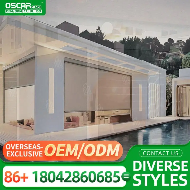 Motorized Roller Sun Shades Screen Outdoor Windproof for Balcony Zip Track Smart Home Decoration Rolling Blind