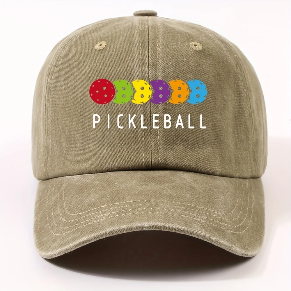 

Cotton Baseball Cap with Pickleball Design - Adjustable, Sun-Protective & Distressed Look for Casual Attire