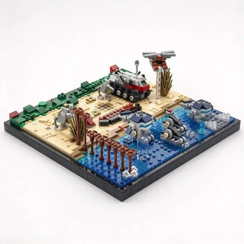1654PCS Micro Space Battle Diorama Forest Lake Scene Model Building Blocks Sci Fi Vehicle Army Display DIY Assembly Toy Gift
