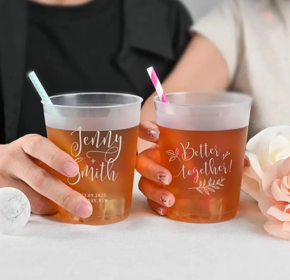 

10/50 Personalized 30th Birthday Party Cups, Frosted Plastic Shot Glasses with Custom Text and Martini Design, 16 oz,
