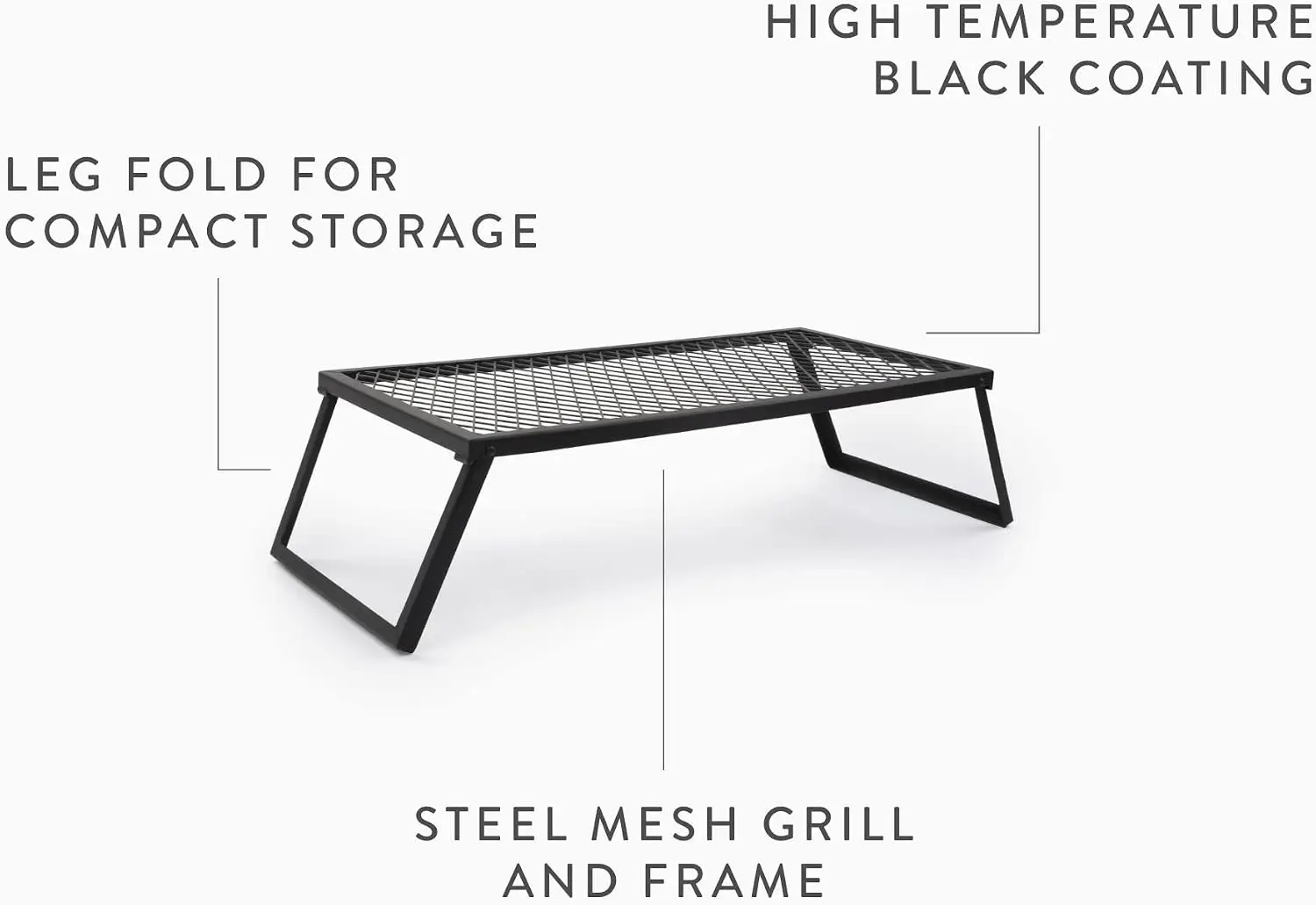 Heavy-Duty Cast Iron Grill Grate, Rectangular BBQ Grate for Camping, Open Fire Cooking and Grilling - Portable, Simple, Ready to Use