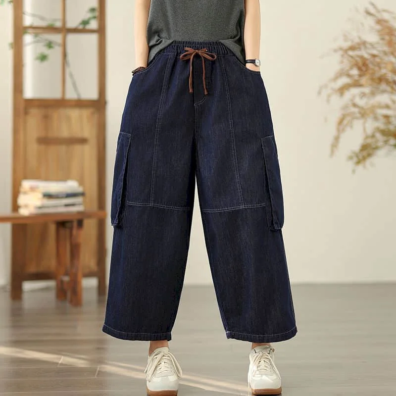 Calças harem artísticas cintura elástica jeans cortados soltos casuais harajuku calças jeans estilo coreano calças largas roupas femininas