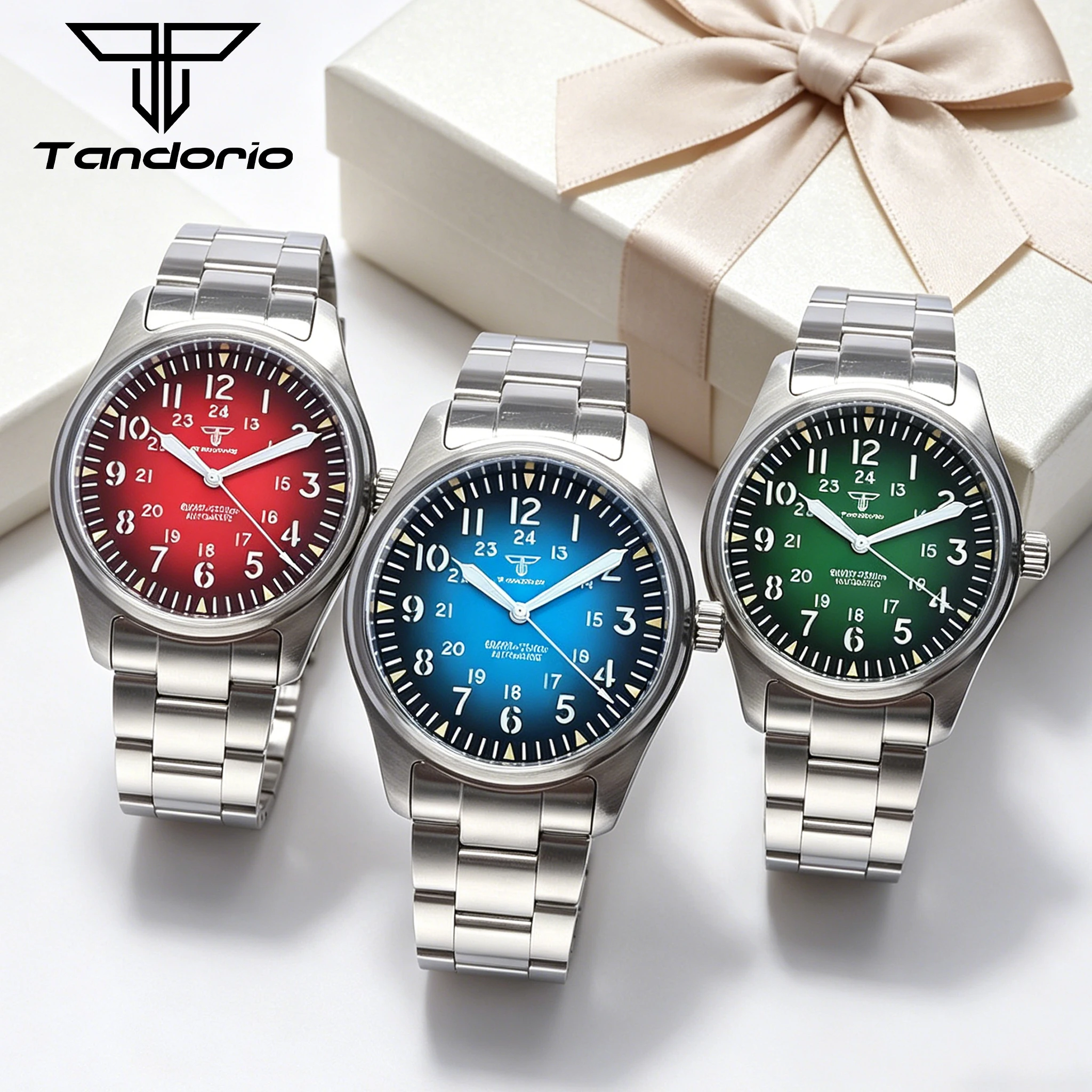 

Tandorio Pilot Watch Miyota 8215 Dive Watch Men Green Blue Dial 200m Waterproof Wristwatch Steel Band Field Mechanical Watch