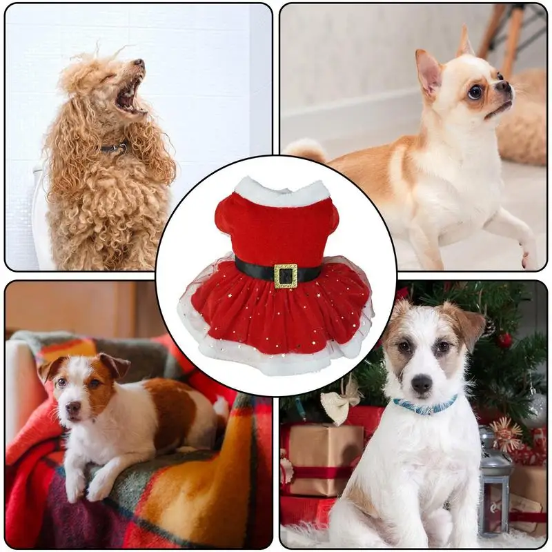 Christmas Dog Clothes Shiny Netting Santa Claus Cute Girl Clothing Red Dresses Cute Girl Clothing Red Dresses Dog Cat Christmas