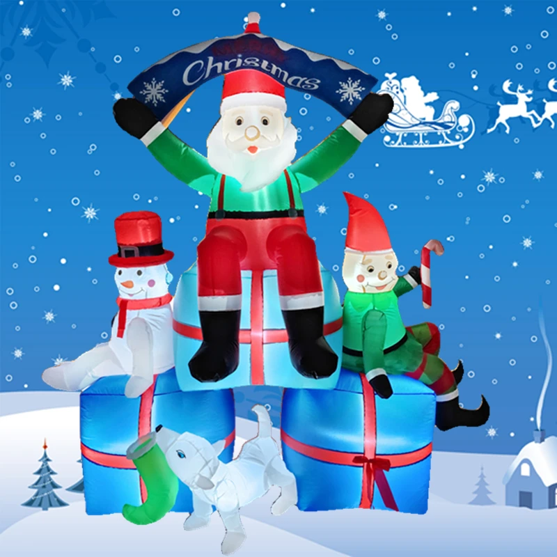 2.1M Christmas inflatable Christmas combination decoration, built-in LED lights, Christmas outdoor courtyard atmosphere decorati