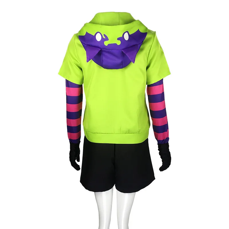 SK8 The Infinity Miya Chinen Cosplay Green Hoodie Set Anime Cat Ear Costume Purple Black Striped Inner Shorts Tail Gloves Suit - view 5