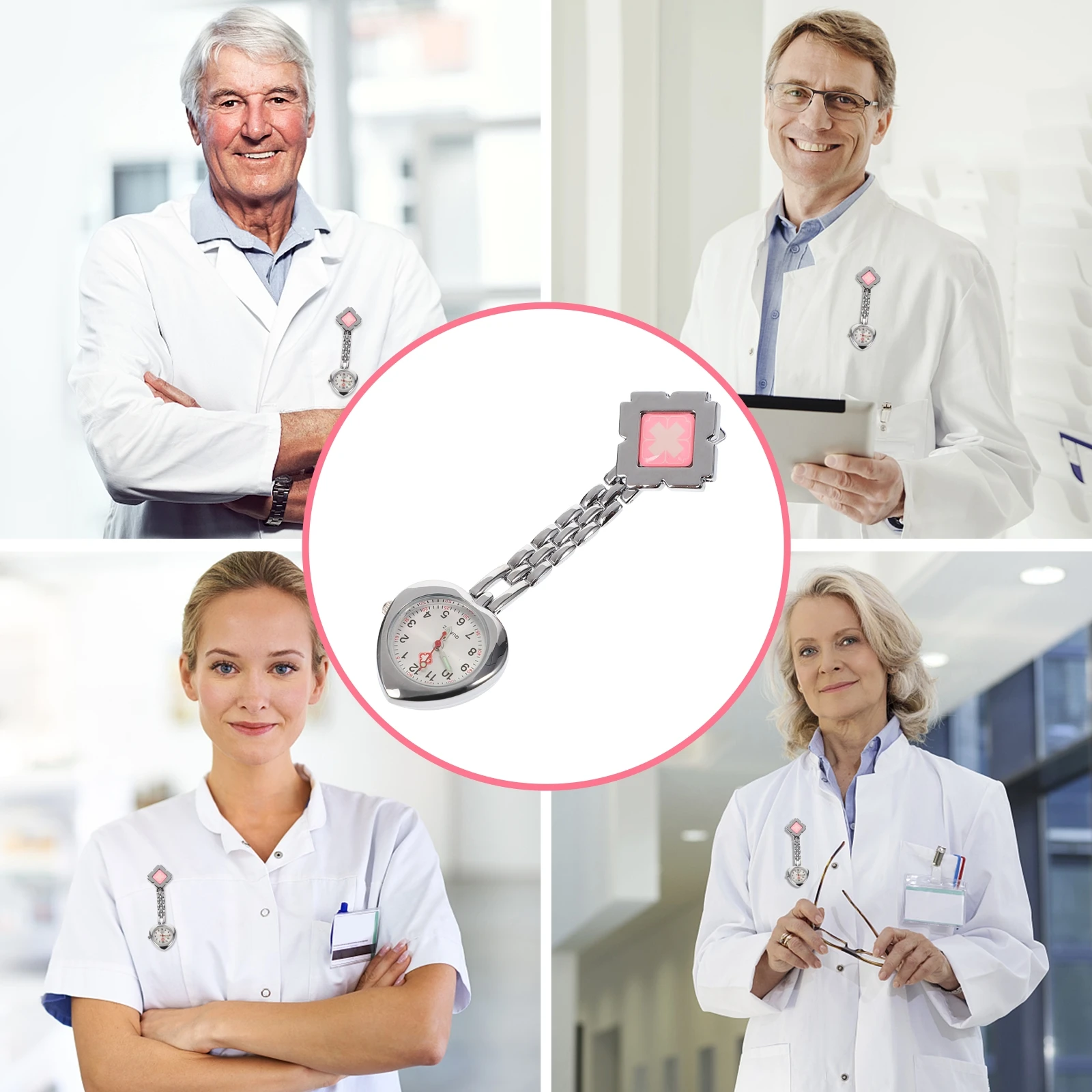 

Fashion Hanging Watch Clip on Quartz Alloy Nurse Pocket Watches Luminous Pointer Chest Doctor Accessories Simple Design