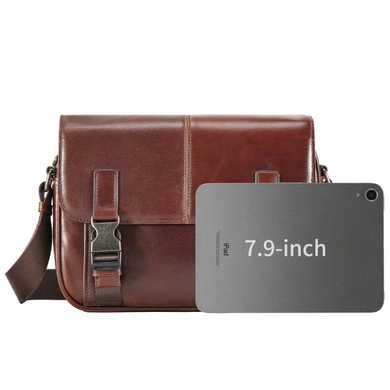 Genuine Cowhide Leather Messenger Bag Large Capacity Retro Crossbody Bag With Buckles For Men Work Ample Storage Space
