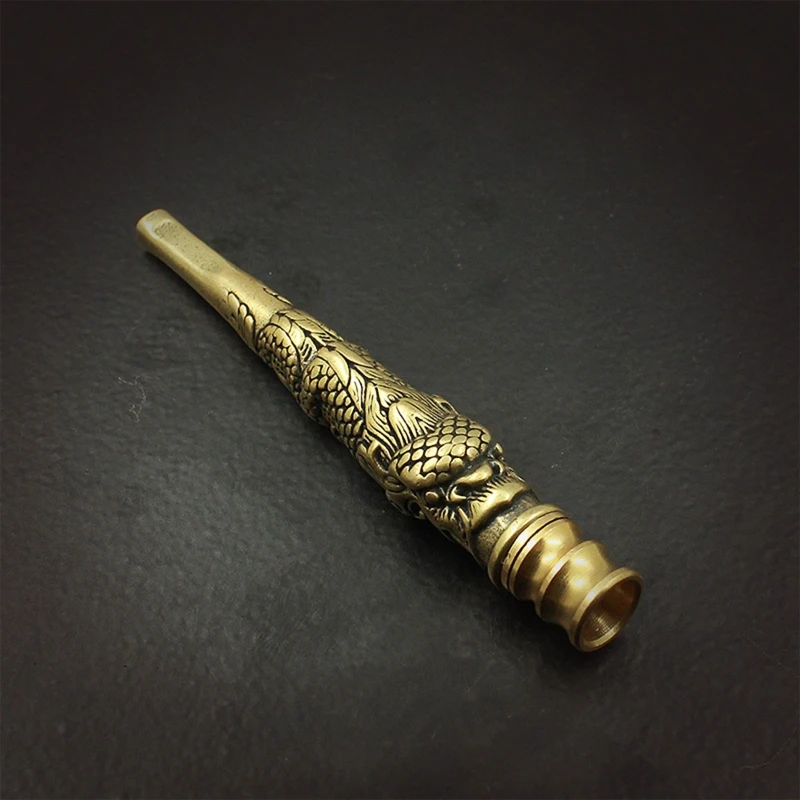 Antique Vintage Cigarette Filter Holder Chinese Carved Dragon Metal Reusable Herb Tube Smoking Pipe