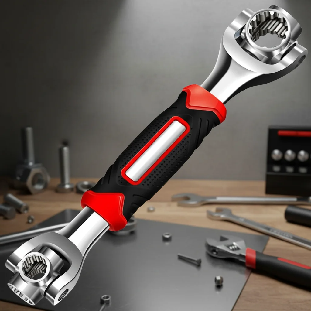 Universal Multifunction Socket Wrench 52in1 Stainless Steel Tool With Rotating Head Rubber Handle For Bicycle Home Torque