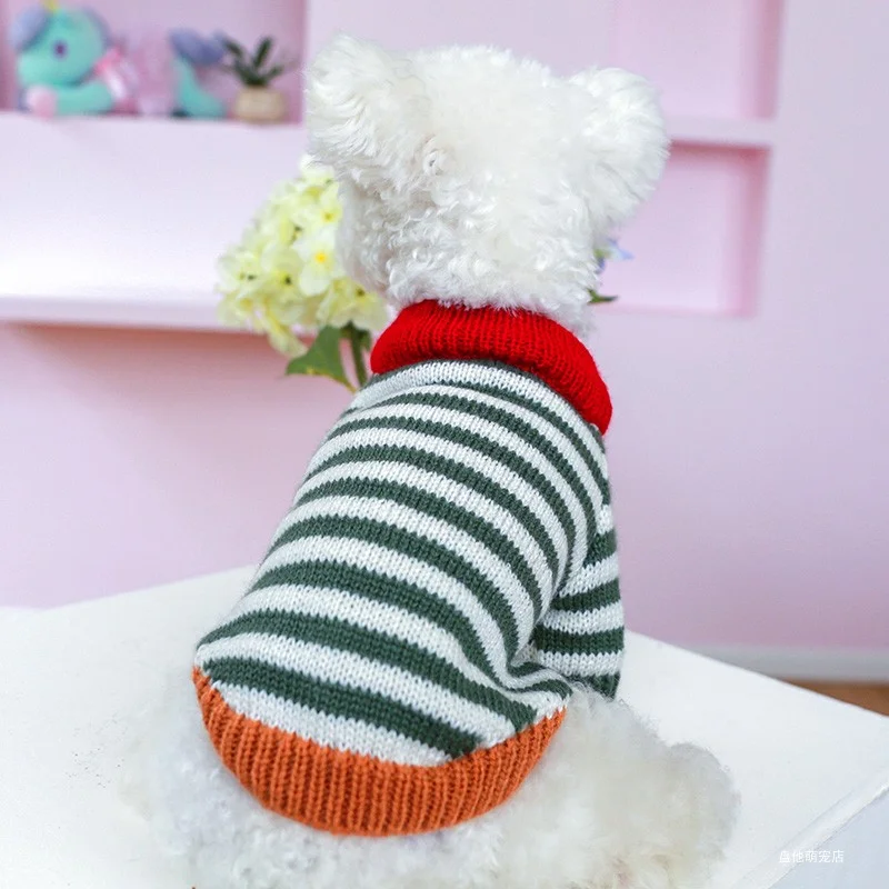 1PC Pet Clothing Cat Autumn and Winter Thickened Warm Colorful Stripe Elastic Knitted Sweater Suitable for Small and Medium Dogs
