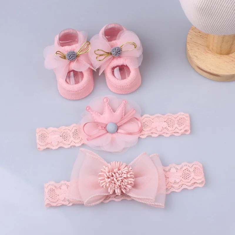 

Princess Baby Headband Socks Sets Flower Toddler Cotton Sock Lace Infant Hairband Newborn Photo Props Cute Kids Hair Accessoeies
