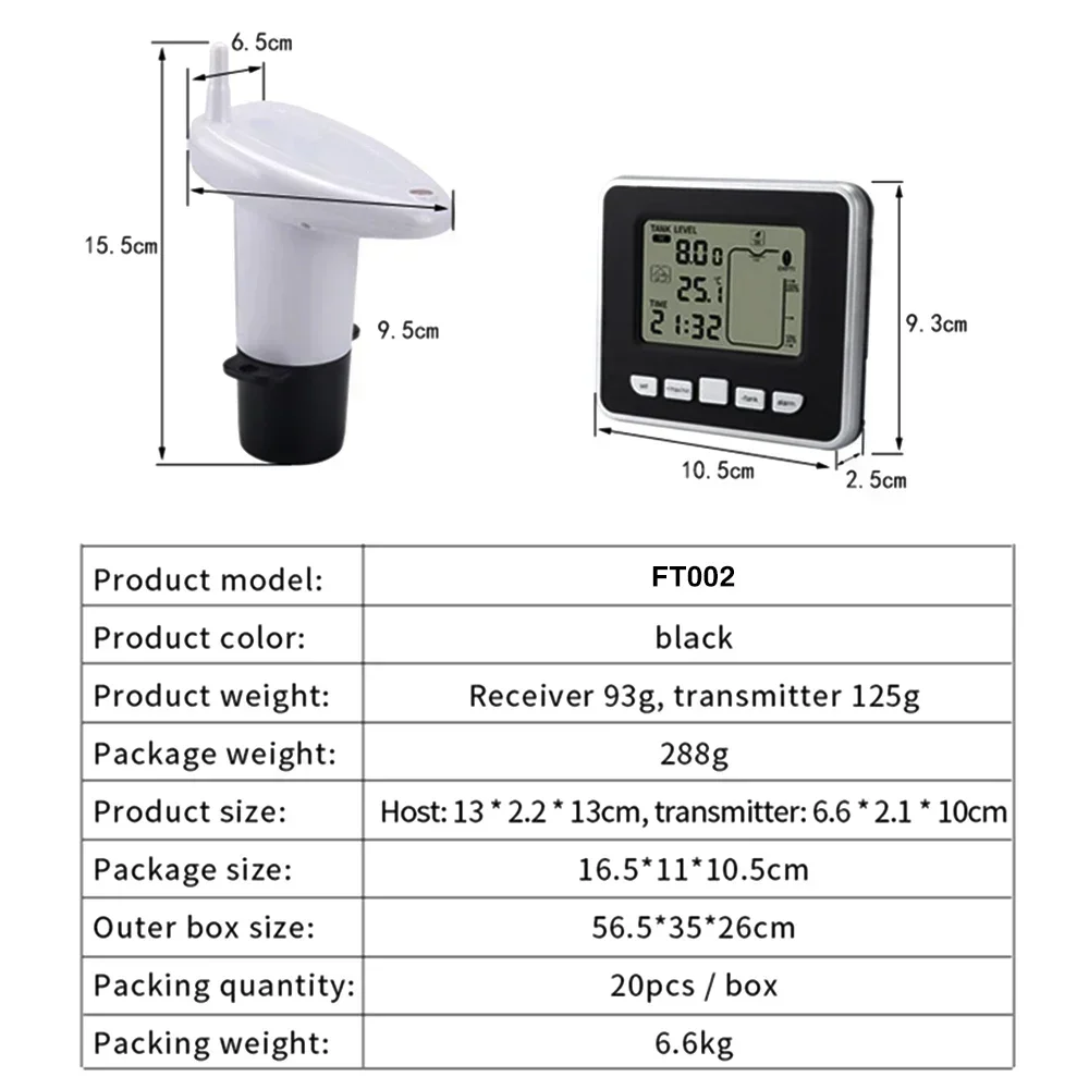 Wireless Ultrasonic Water Level Indicator Gauge Water Tank Sensor Liquid Level Sensor Temperature Meter Wireless Depth Gauge