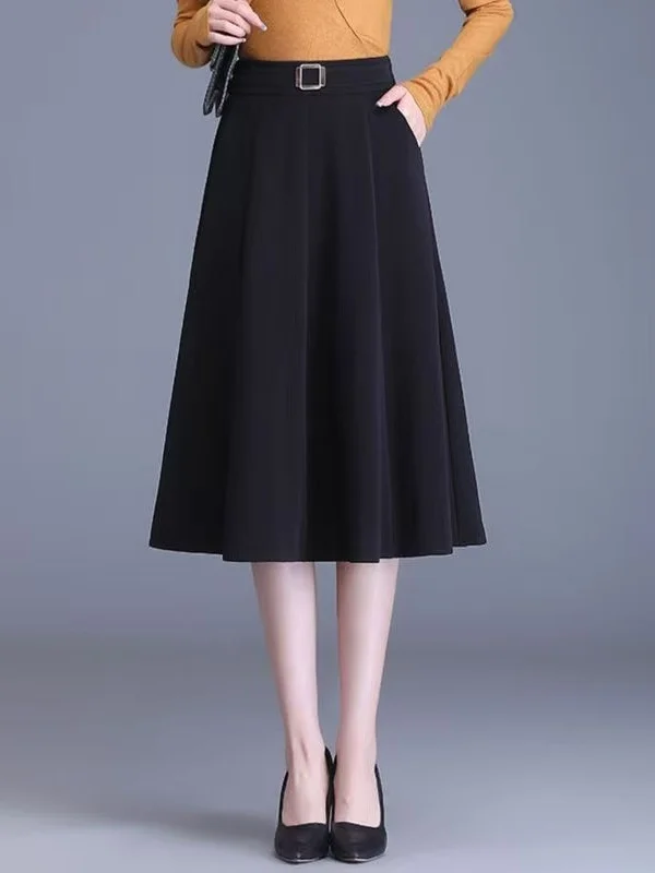 

Юбка-плиссе с высокой талией, повседневная, средней длины, А-силуэт, для полных женщин, в корейском стиле, для работы, из полиэстера