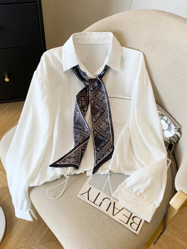 

Белый длинный свеч Ne irt для женщин, весна-осень, повседневный свободный шелковый шарф, женский топ Faion 2026