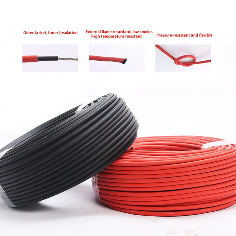 1-10M Solar Panel Extension Cable 16 10 6 4 2.5 1.5 mm² 6/8/10/12/14/15/16AWG Black and Red with Solar PV Wire Connector