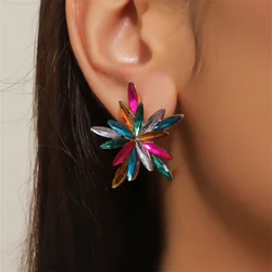 Fashion Shiny Glass Decor Charm Stud Earrings For Women Luxury Design High-Quality Flower Unique Vintage Pendant Jewelry Gift