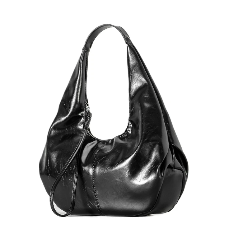 Soft Leather Crescent Shaped Underarm Bag for Ladies with Large Capacity Dumpling Bags Popular Shoulder Bag Retro Motorcycle Bag