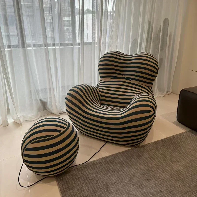 Modern Striped Bean - Bag Sofa with Ottoman, Cozy & Stylish Living Room Furniture,Designer Styles,Mom's Embrace Sofa image 2