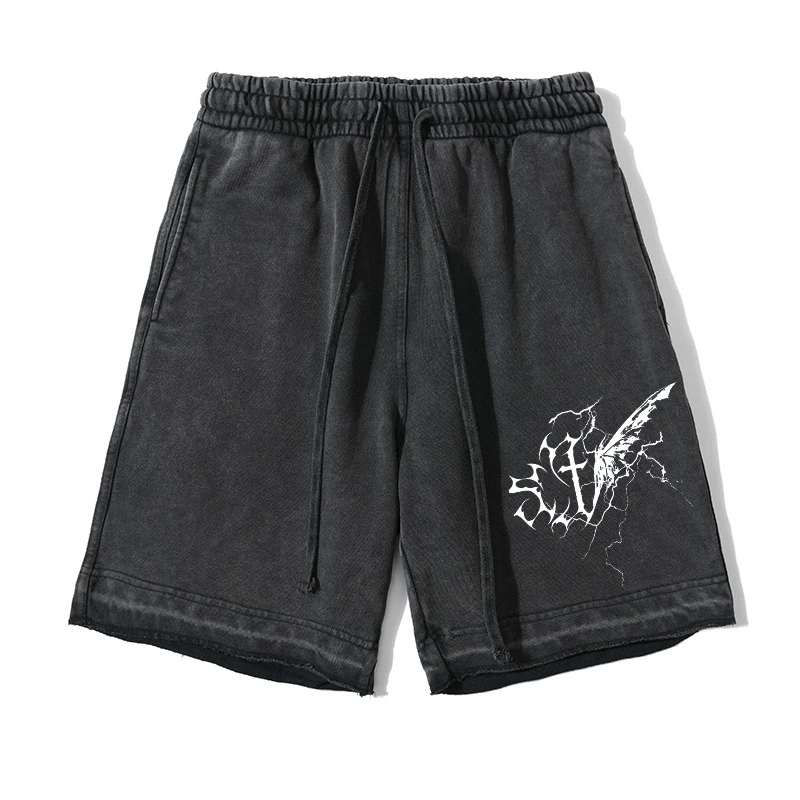 

Винтажные потертые хлопковые мужские шорты с перекрестным принтом, христианские повседневные шорты с карманами и кулиской на талии, тренировочные шорты для спортзала