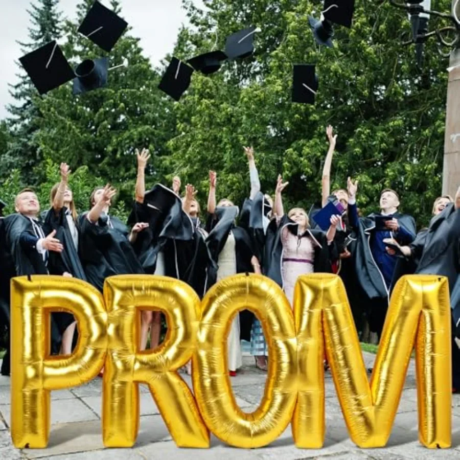 

Outdoor indoor graduation party decorations: 4 ft inflatable prom letters 'Class of 2026' in durable vinyl, white with metallic
