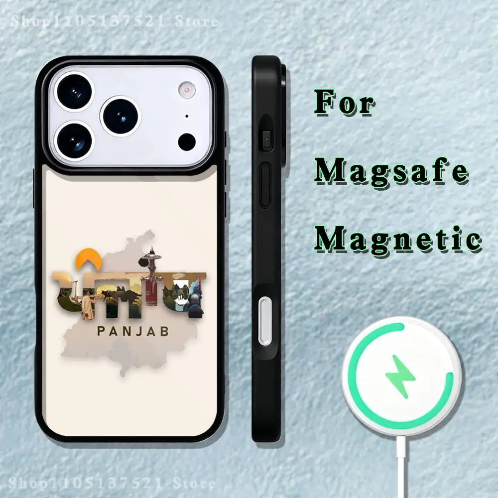 حافظة هاتف خريطة البنجاب لهاتف آيفون 17,16,15,14,13,12,11,Pro,Max,Plus,Mini,SE4,E شحن لاسلكي Magsafe مغناطيسي
