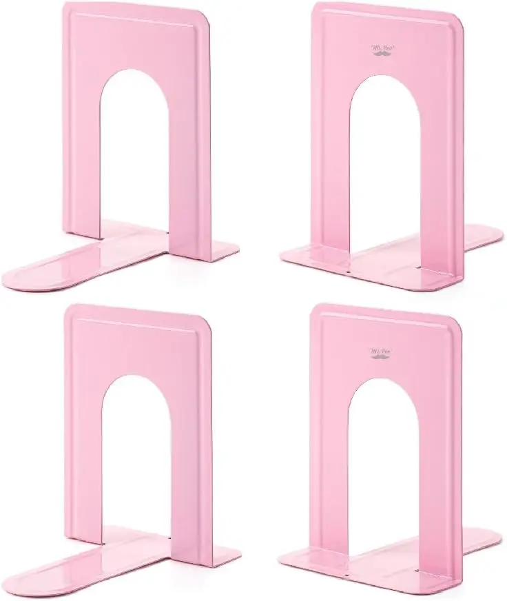 

Heavy Duty Metal Bookends, 4 Pack Light Pink, Sturdy Shelf Holders for Books