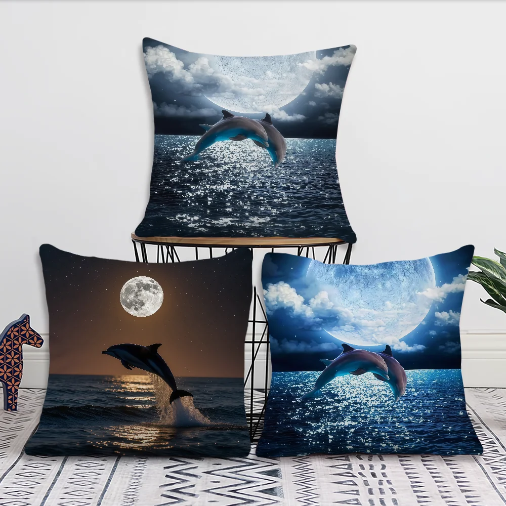 Cute Dolphin Pattern Cushion Cover For Pillow Printing Sofa Decoration Home Car Room Coffee Shop Office Nordic Simplicity
