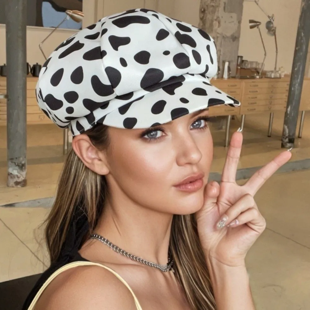 

Fashion Spot Leopard Print Octagonal Hat Y2K British Women Beret Korean Style Polyester Painter Hat Girl