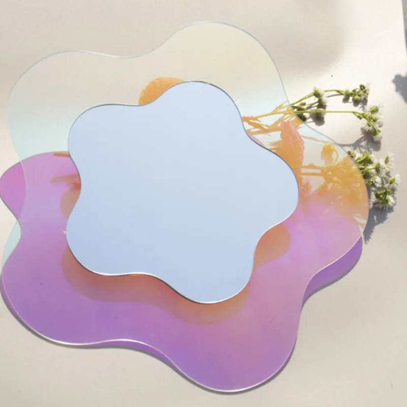 Fashion Ins Colorful Makeup Mirror Acrylic Rainbow Wave Star Design Home Room Wall Mounted Irregular Mirror Decoration