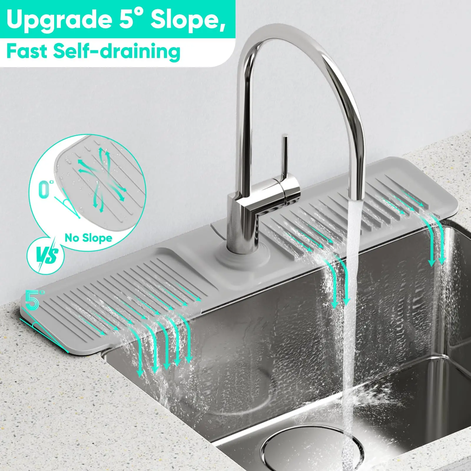 Kitchen Sink Faucet Mat, Silicone Folding Splash Guard , Draining Mat with Button Lock, Sink Facucet Protector, Sink Acessories