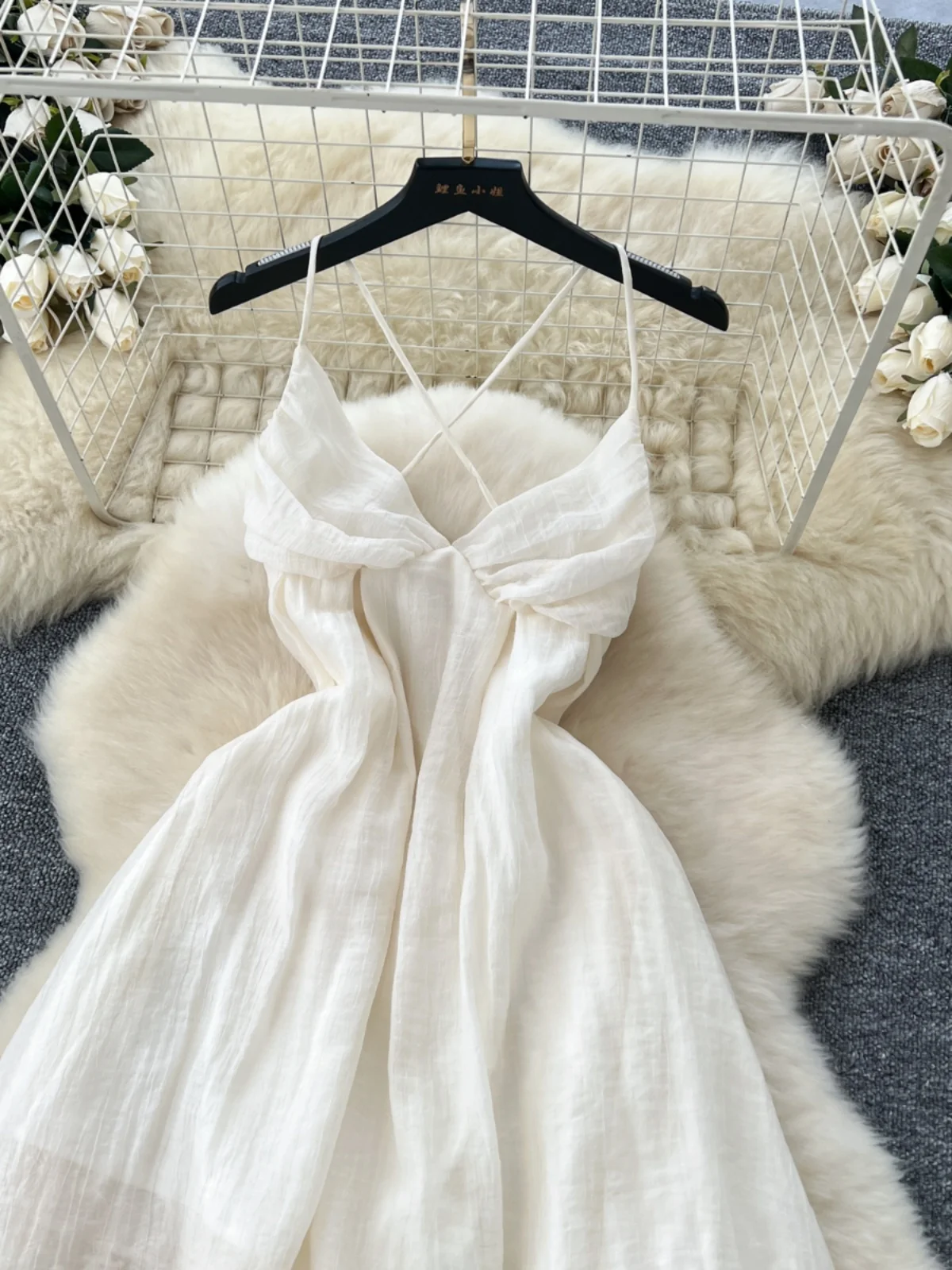 Vaion Feel Vestido de mujer Aósfera de hadas Cintura alta Empalme de encaje Vestido largo asimétrico Estilo coreano Viaj...