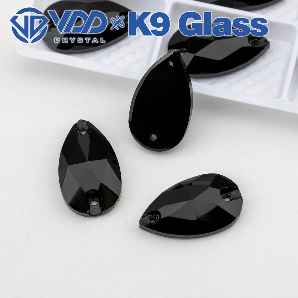 VDD S102 Jet Pear Top Quality K9 Glass Sew On Rhinestones Crystal Flatback Sewing Strass Stones Garment Dress DIY Accessories