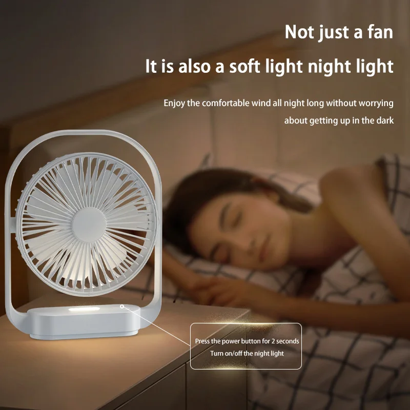 USB Rechargeable Desk Fan With Led Night Light 360° Rotation Quiet Mini Fan For Office Home 4-speed Portable Cooling Fan