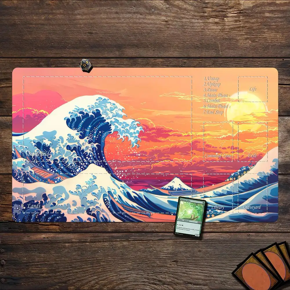 

Magic Playmat card gaming mat with zone Ukiyo-e art waves mtg playmat Desk Mat gamer keypad expansion mousepad office pad
